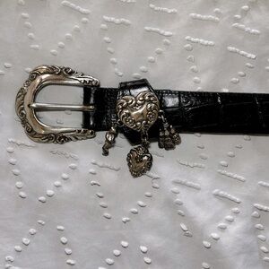 Brighton Belt Black Heart Charm Faux Croc Large 42903 Made In USA